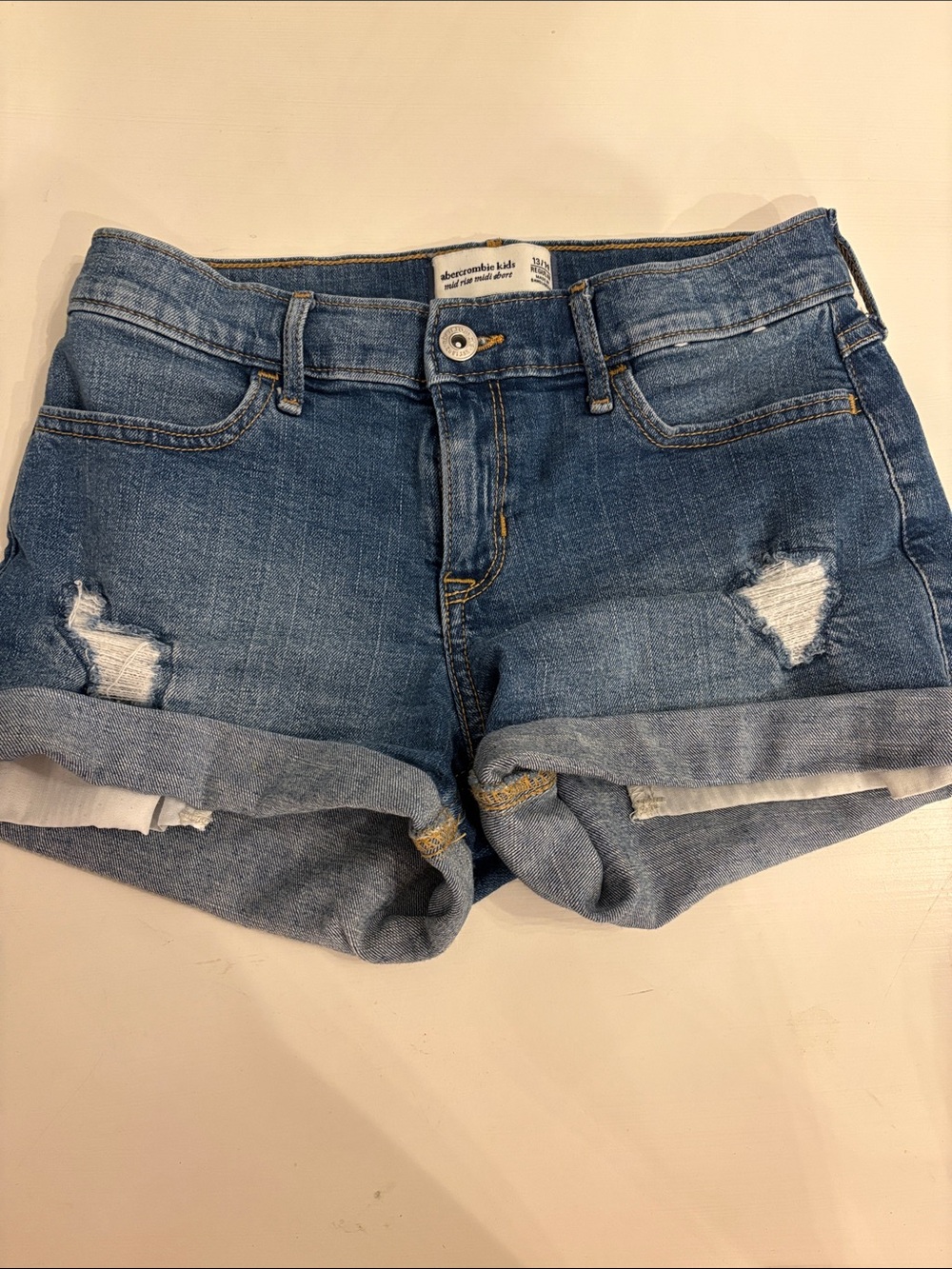Abercrombie & Fitch Girls Blue Distressed Cuffed Denim Shorts